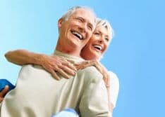 older couple showing perfect dentures after denture repairs